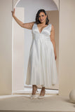 Radiant V-Neck Midi Flare Dress - White