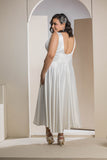 Radiant V-Neck Midi Flare Dress - White