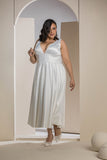 Radiant V-Neck Midi Flare Dress - White