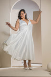 Radiant V-Neck Midi Flare Dress - White