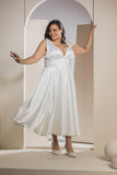 Radiant V-Neck Midi Flare Dress - White