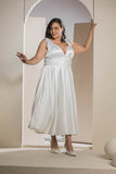 Radiant V-Neck Midi Flare Dress - White