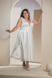 Radiant V-Neck Midi Flare Dress - White