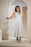 Radiant V-Neck Midi Flare Dress - White