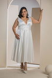 Radiant V-Neck Midi Flare Dress - White