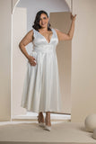 Radiant V-Neck Midi Flare Dress - White