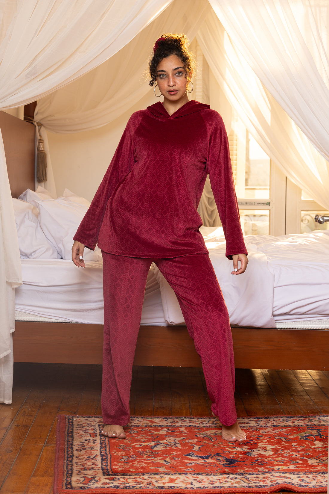 Red Velvet Hooded Set