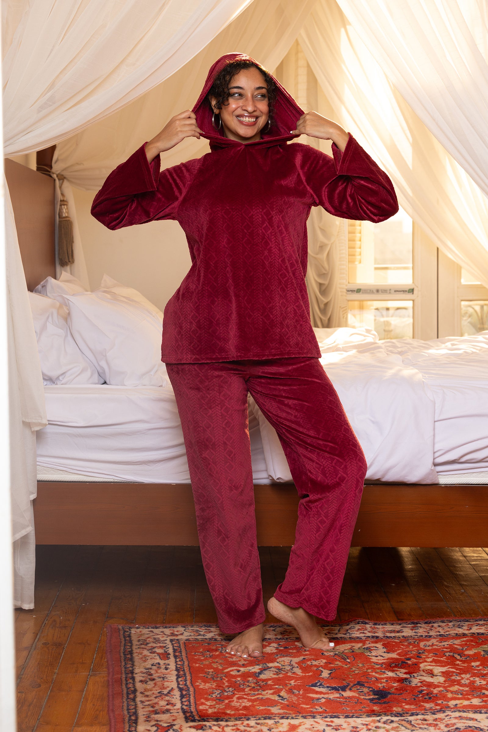 Red Velvet Hooded Set