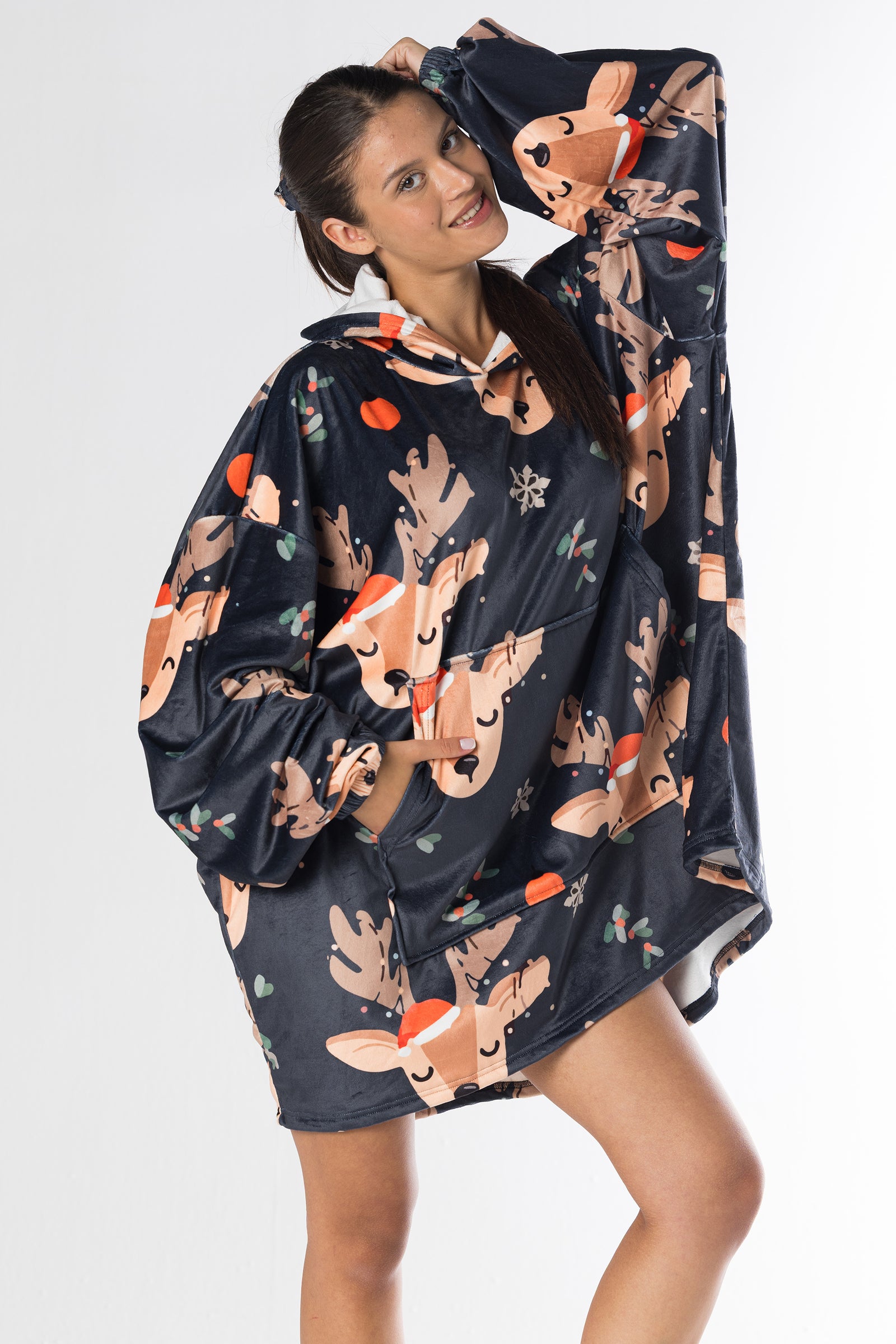 Reindeer Dreams Hoodie Blanket
