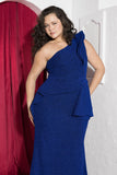 Royal Blue One-Shoulder Stretch Soirée Dress