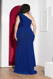 Royal Blue One-Shoulder Stretch Soirée Dress