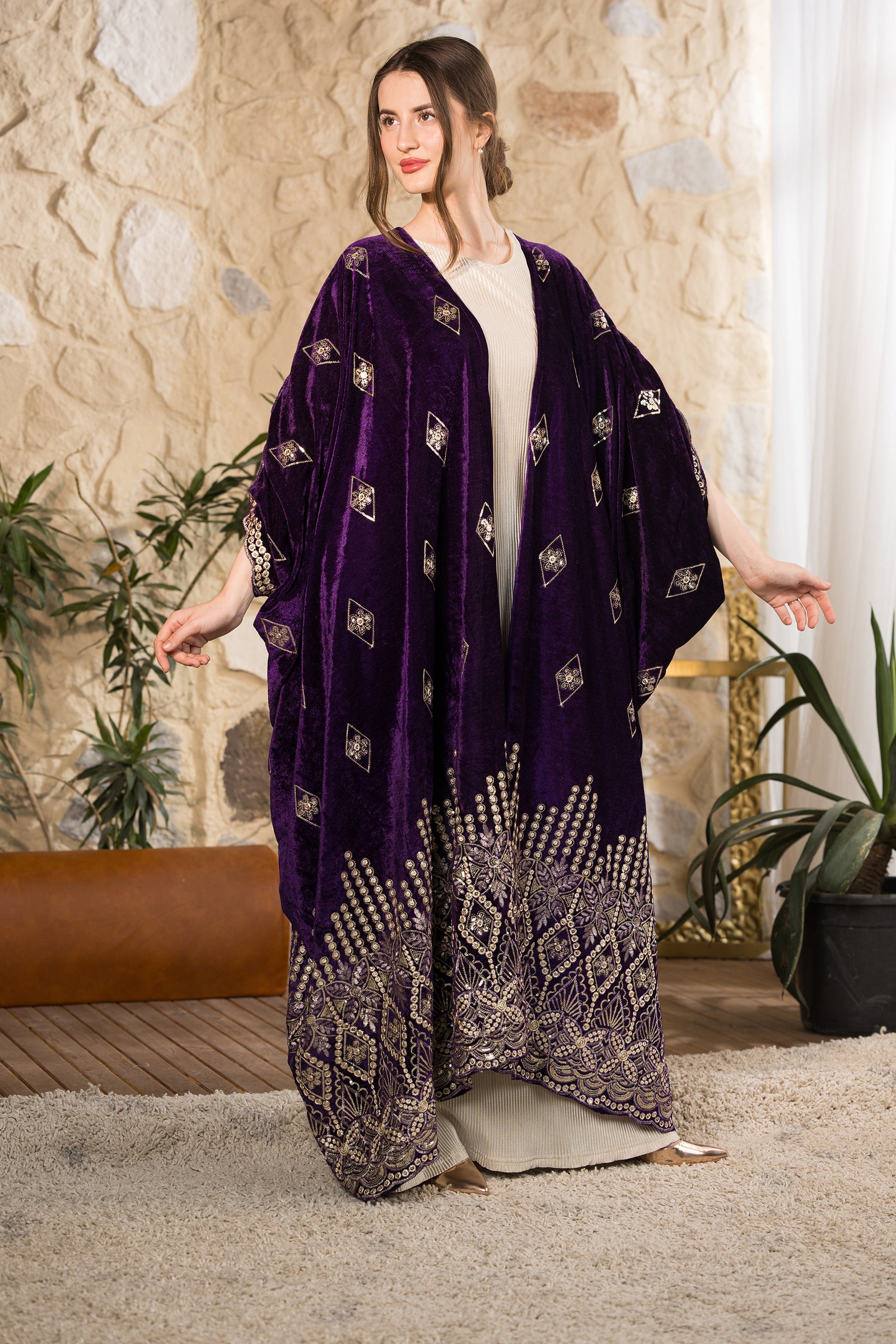 Royal Heritage Embroidered Velvet Abaya