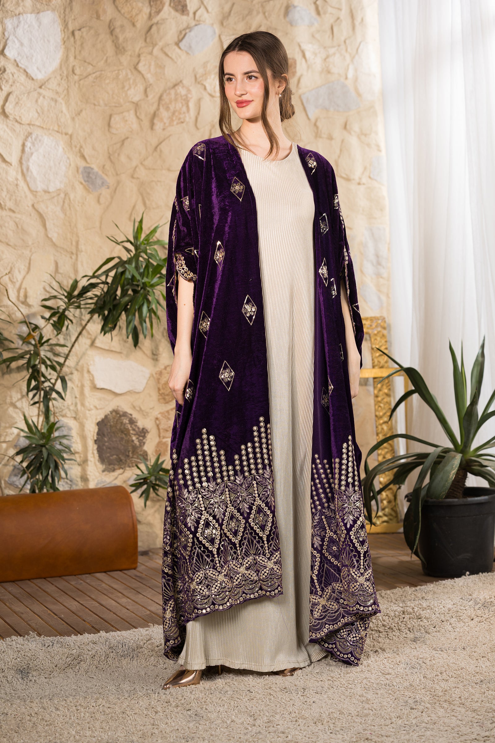 Royal Heritage Embroidered Velvet Abaya
