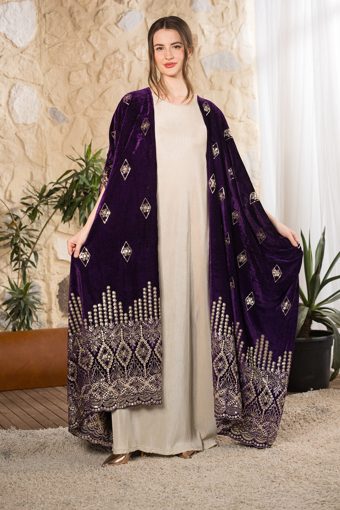 Royal Heritage Embroidered Velvet Abaya