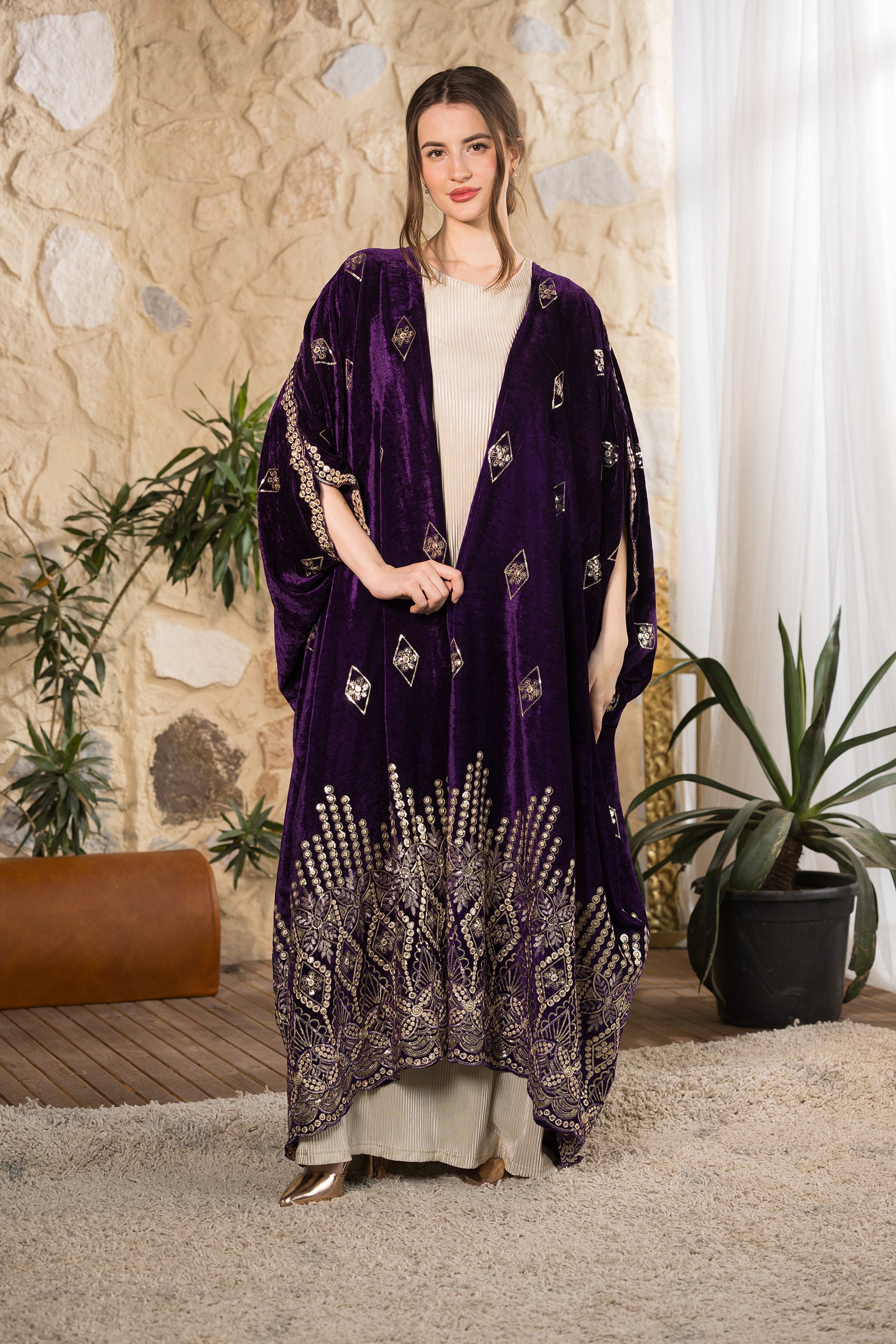 Royal Heritage Embroidered Velvet Abaya