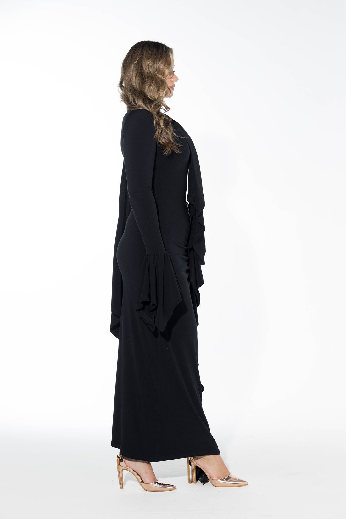 Ruffled Full stretch Dress - Black