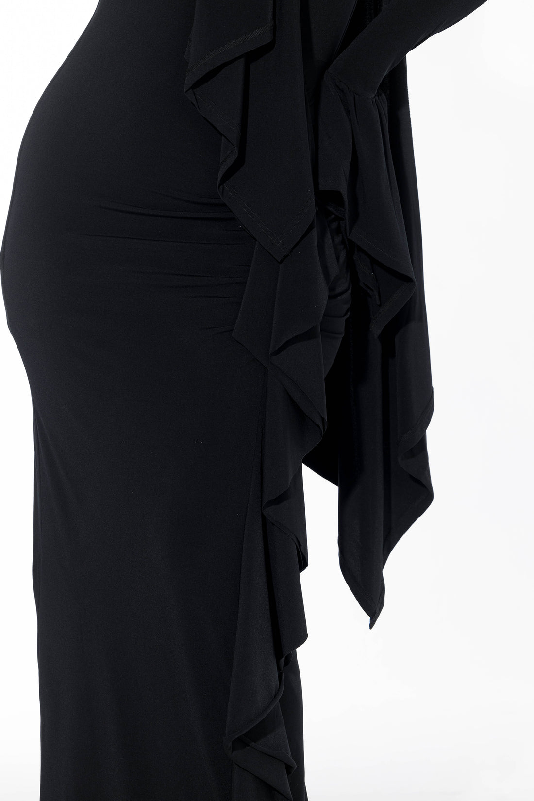 Ruffled Full stretch Dress - Black