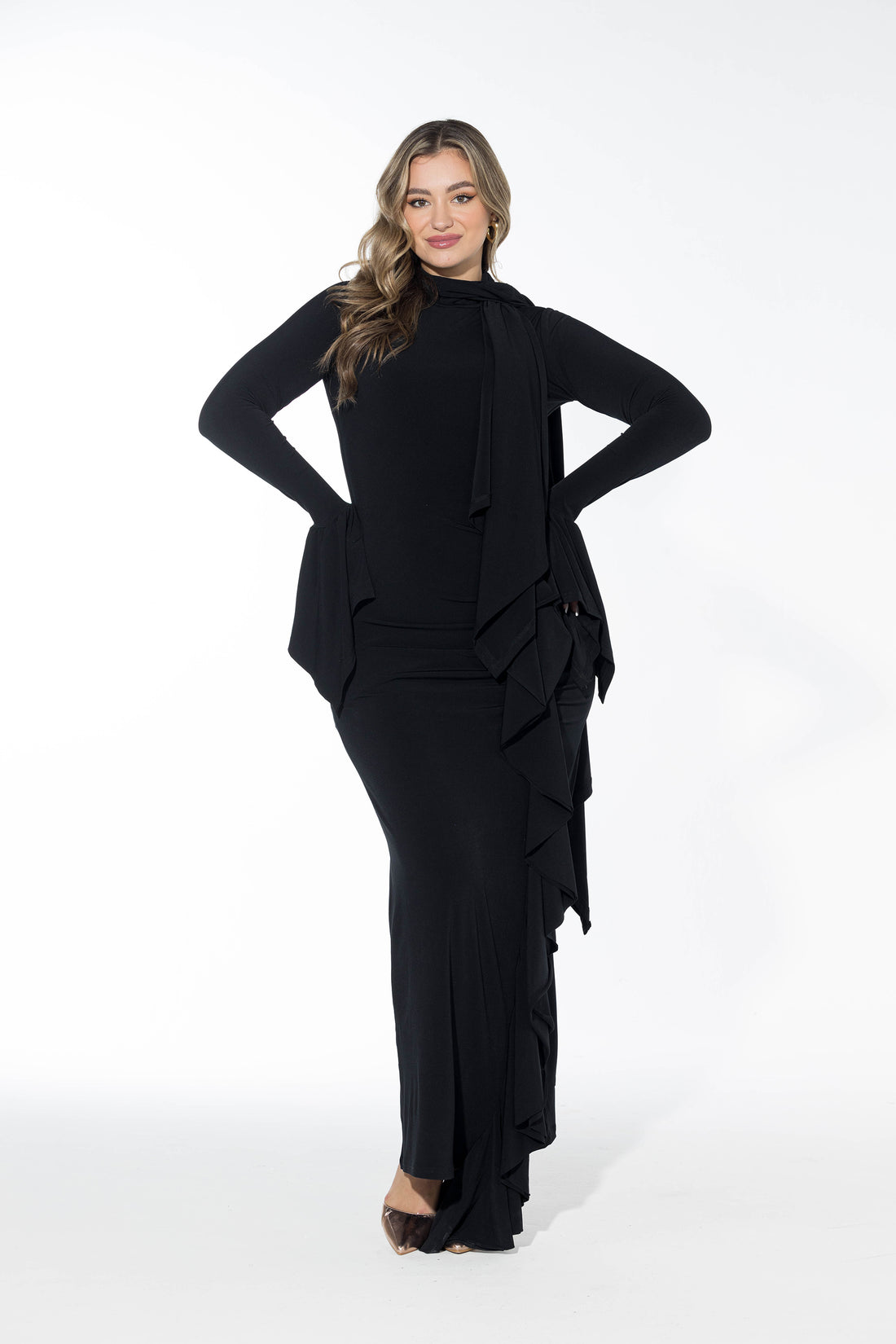 Ruffled Full stretch Dress - Black