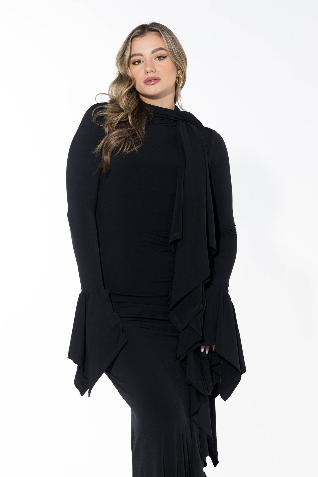 Ruffled Full stretch Dress - Black
