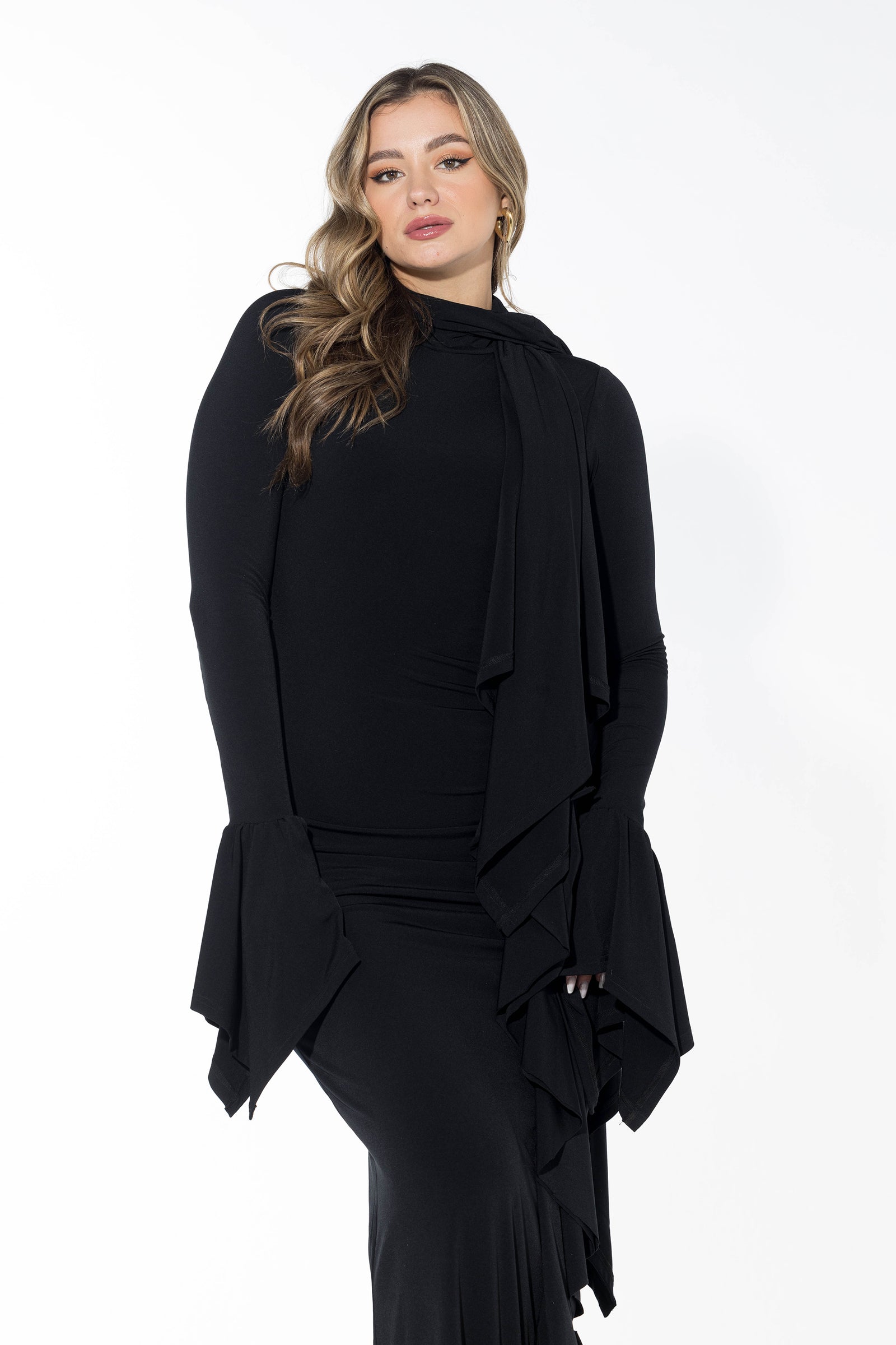 Ruffled Full stretch Dress - Black