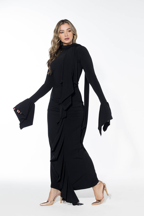Ruffled Full stretch Dress - Black
