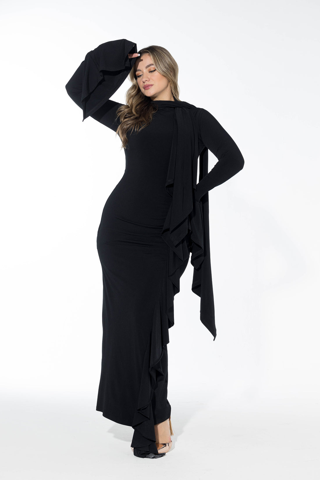 Ruffled Full stretch Dress - Black