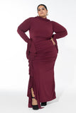 Ruffled Full-Stretch Dress - Maroon