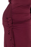 Ruffled Full-Stretch Dress - Maroon