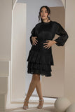 Shimmer Pleated Tier Mini Dress - Black