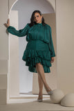 Shimmer Pleated Tier Mini Dress - Emerald Green