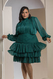 Shimmer Pleated Tier Mini Dress - Emerald Green