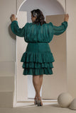 Shimmer Pleated Tier Mini Dress - Emerald Green