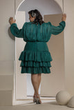 Shimmer Pleated Tier Mini Dress - Emerald Green
