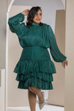 Shimmer Pleated Tier Mini Dress - Emerald Green