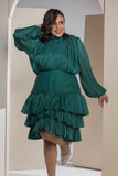 Shimmer Pleated Tier Mini Dress - Emerald Green