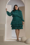 Shimmer Pleated Tier Mini Dress - Emerald Green
