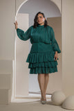 Shimmer Pleated Tier Mini Dress - Emerald Green