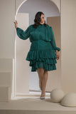 Shimmer Pleated Tier Mini Dress - Emerald Green