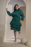 Shimmer Pleated Tier Mini Dress - Emerald Green