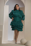 Shimmer Pleated Tier Mini Dress - Emerald Green