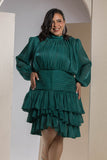Shimmer Pleated Tier Mini Dress - Emerald Green
