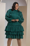 Shimmer Pleated Tier Mini Dress - Emerald Green