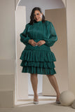 Shimmer Pleated Tier Mini Dress - Emerald Green