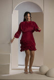 Shimmer Pleated Tier Mini Dress - Maroon