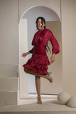 Shimmer Pleated Tier Mini Dress - Maroon
