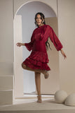 Shimmer Pleated Tier Mini Dress - Maroon