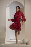 Shimmer Pleated Tier Mini Dress - Maroon