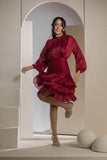 Shimmer Pleated Tier Mini Dress - Maroon