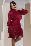Shimmer Pleated Tier Mini Dress - Maroon