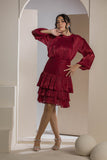 Shimmer Pleated Tier Mini Dress - Maroon